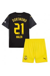 Borussia Dortmund Donyell Malen #21 Jalkapallovaatteet Lasten Vieraspeliasu 2024-25 Lyhythihainen (+ Lyhyet housut)